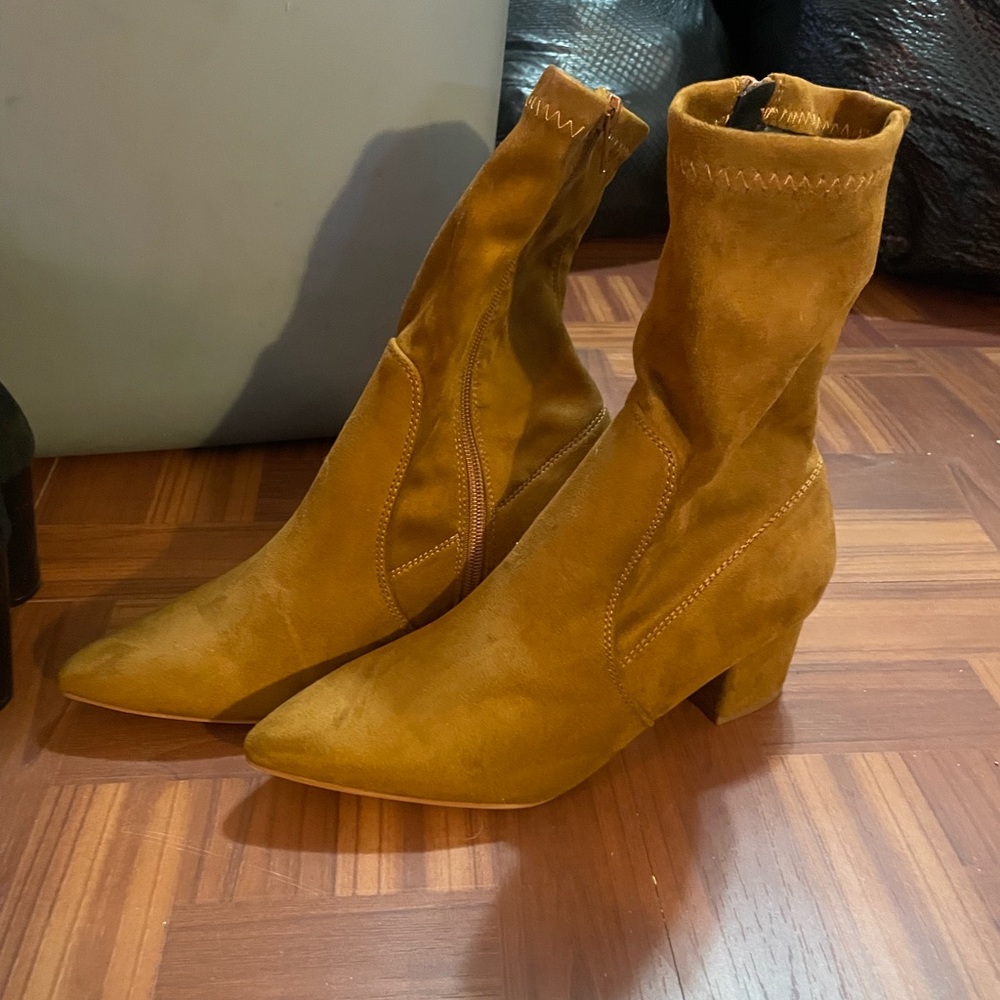 Dark Tan suede booties